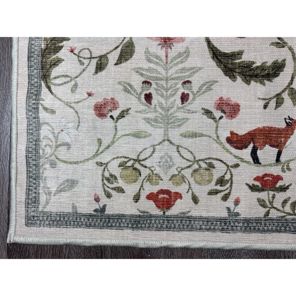 Ruggable Foxfen Ivory Multicolor Flatwoven Rug 2’ x 3’ Fox Animal - Picture 4 of 13